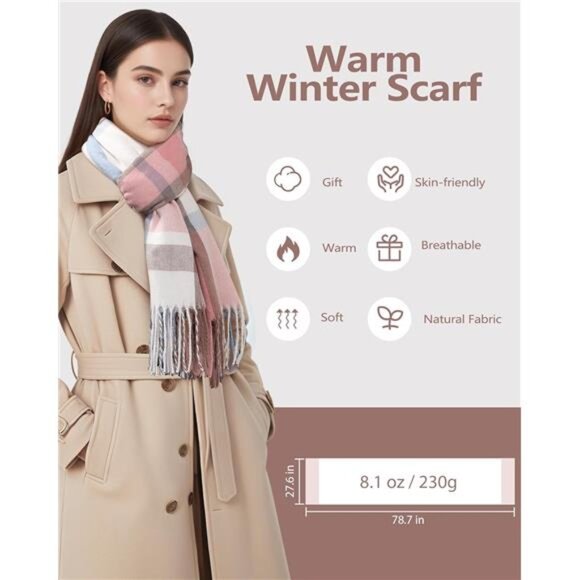 Womens plaid cashmere scarf warm winter blanket shawl soft cozy long wrap - Picture 5 of 7